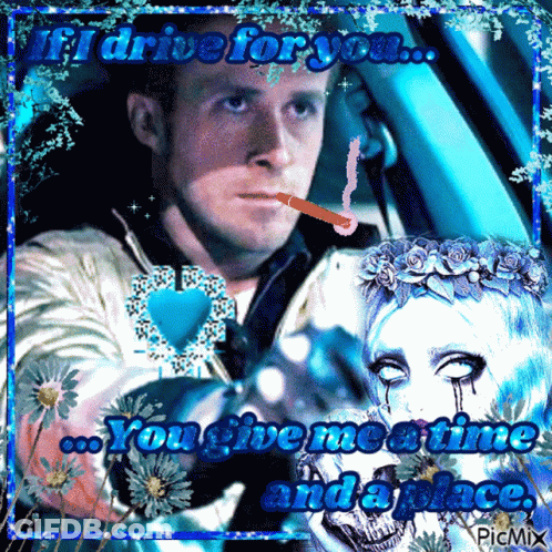 A Man Is Smoking A Cigarette Next To A Woman With A Flower Crown On Her Head And The Words If I Drive For You GIF