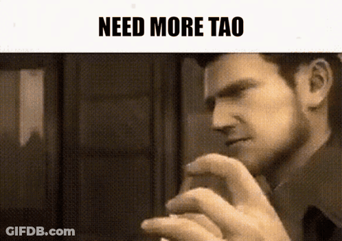 Man Smoking Cigarette With Need More Tao Text GIF