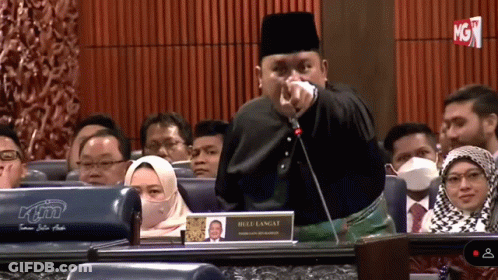 A Man Is Speaking Into A Microphone In Front Of A Crowd In A Parliament . GIF