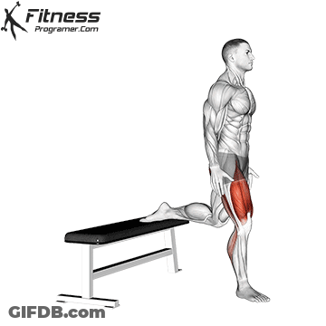 A Man Is Squatting On A Bench With A Fitness Programer.com Logo In The Corner GIF
