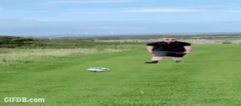 A Man Is Standing In A Field With A Remote Control Car . GIF