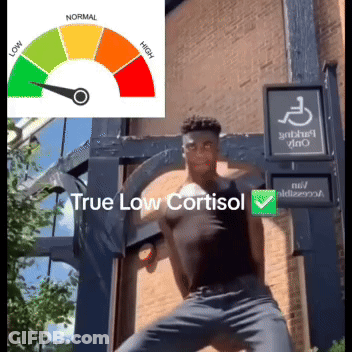 A Man Is Standing In Front Of A Building With A Sign That Says " True Low Cortisol " GIF