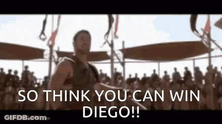A Man Is Standing In Front Of A Crowd And Says So Think You Can Win Diego ! GIF