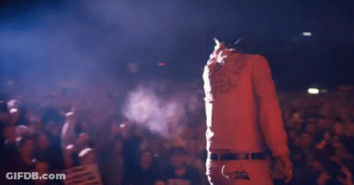 A Man Is Standing In Front Of A Crowd At A Concert Holding A Microphone GIF
