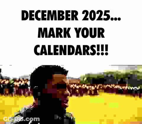 A Man Is Standing In Front Of A Crowd With The Words December 2025 Mark Your Calendars !!! GIF