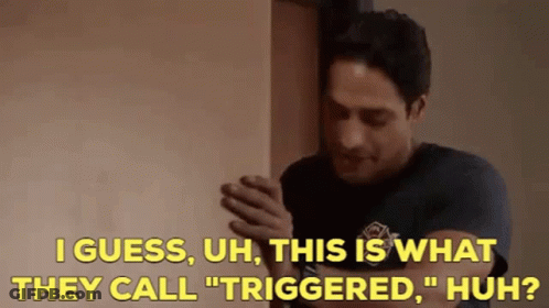 A Man Is Standing In Front Of A Door And Saying I Guess Uh This Is What They Call Triggered Huh GIF