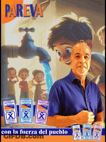 A Man Is Standing In Front Of A Faucet With The Words Pareva On The Top GIF