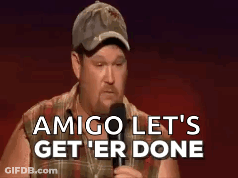 A Man Is Standing In Front Of A Microphone And Saying `` Amigo Let 'S Get 'Er Done '' . GIF