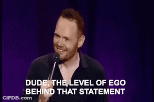 A Man Is Standing In Front Of A Microphone And Saying `` Dude , The Level Of Ego Behind That Statement `` . GIF
