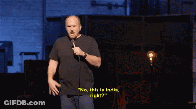 A Man Is Standing In Front Of A Microphone And Says " No This Is India Right " GIF
