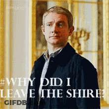 A Man Is Standing In Front Of A Mirror And Says Why Did I Leave The Shire ? GIF