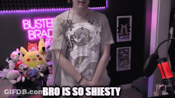 A Man Is Standing In Front Of A Neon Sign That Says Bustle Brad GIF