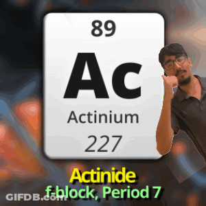 A Man Is Standing In Front Of A Periodic Table Symbol For Actinide F-Block Period 7 GIF
