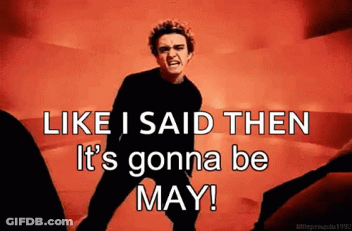 A Man Is Standing In Front Of A Red Background And Says `` Like I Said Then It 'S Gonna Be May '' . GIF
