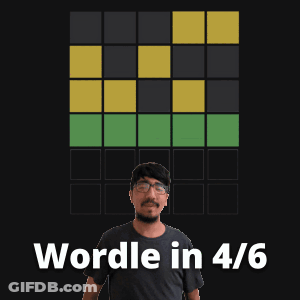 A Man Is Standing In Front Of A Screen That Says ' Wordle In 4/6 ' GIF