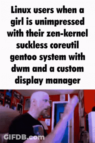 A Man Is Standing In Front Of A Sign That Says Linux Users GIF