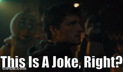 A Man Is Standing In Front Of A Sign That Says " This Is A Joke Right " GIF