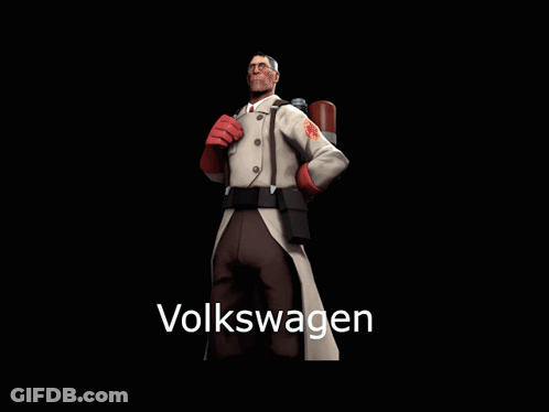 A Man Is Standing In Front Of A Silver Volkswagen GIF