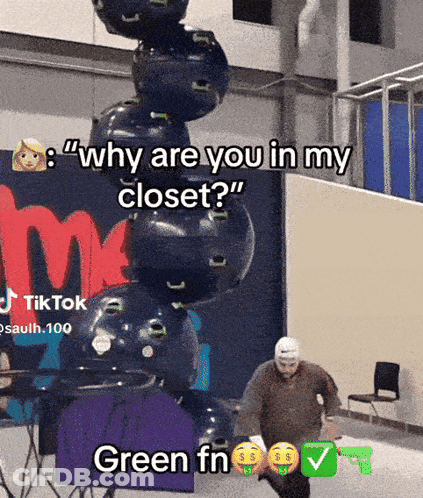 A Man Is Standing In Front Of A Stack Of Tubing Tubes With The Caption Why Are You In My Closet GIF
