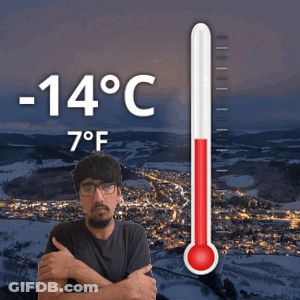 A Man Is Standing In Front Of A Thermometer That Reads -14 Degrees Celsius GIF
