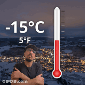 A Man Is Standing In Front Of A Thermometer That Reads 15 Degrees Celsius GIF