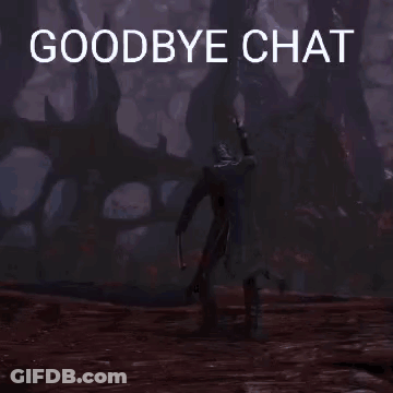 A Man Is Standing In The Water With A Sword In His Hand And The Words `` Goodbye Chat '' Written Above Him . GIF