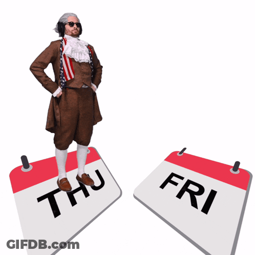 A Man Is Standing On A Calendar That Says Thursday GIF