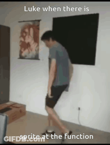 A Man Is Standing On One Leg In A Room With The Caption Luke When There Is Sprite At The Function GIF