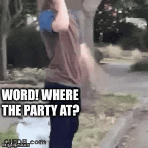 A Man Is Standing On The Side Of The Road Holding A Frisbee And Asking Where The Party Is . GIF