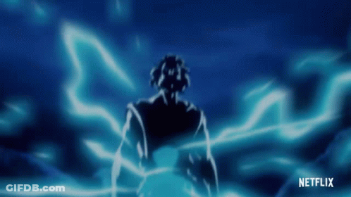 A Man Is Surrounded By Blue Lightning And The Word Netflix Is On The Bottom Of The Image GIF