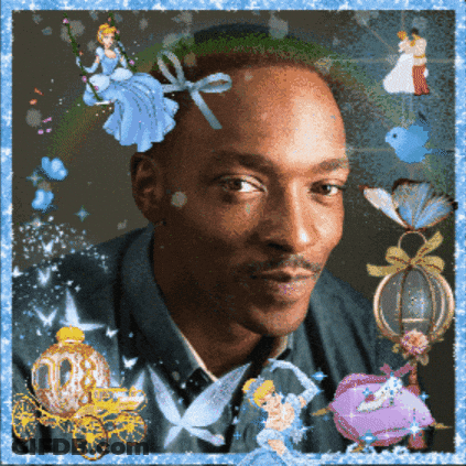A Man Is Surrounded By Fairytale Characters Including Cinderella And Cinderella Carriage GIF
