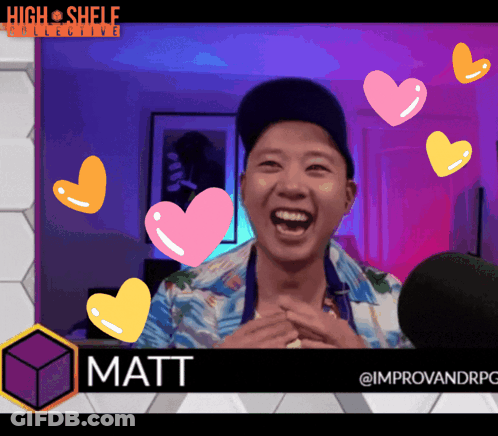 A Man Is Surrounded By Hearts And The Name Matt GIF
