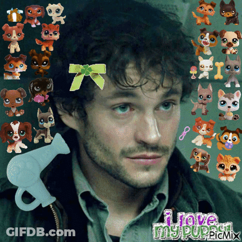 A Man Is Surrounded By Littlest Pet Shop Pets GIF