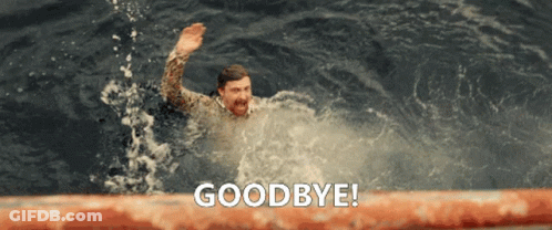 A Man Is Swimming In The Ocean And The Words Goodbye Are Written Above Him GIF