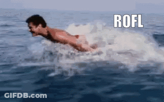 A Man Is Swimming In The Ocean With The Word Rofl Above Him GIF