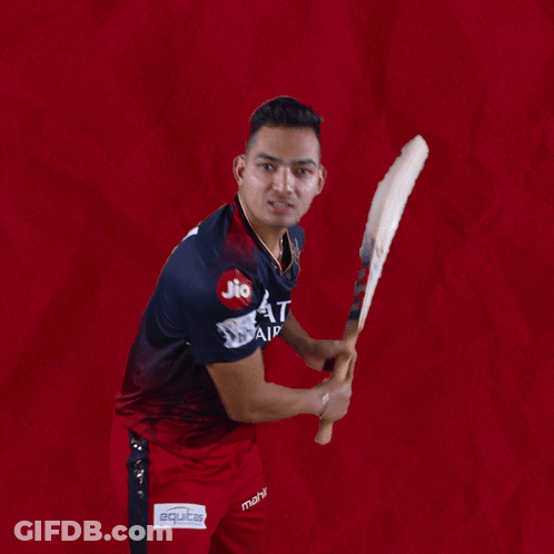 A Man Is Swinging A Cricket Bat With A Red Background And A Shirt That Says ' Cricket ' On It GIF