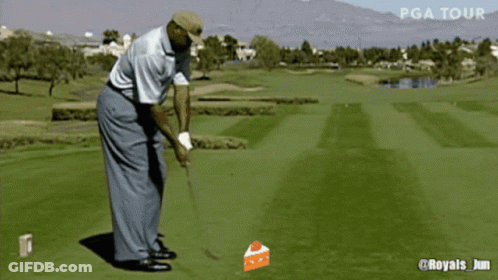 A Man Is Swinging A Golf Club On A Golf Course With The Words Pga Tour Visible In The Background GIF