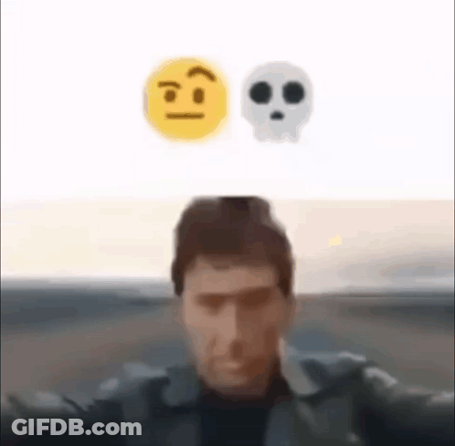 A Man Is Taking A Selfie With A Skull And A Smiley Face Above Him . GIF