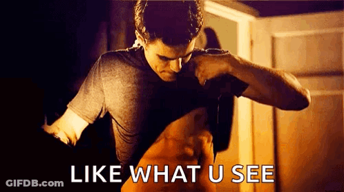 A Man Is Taking Off His Shirt And Says `` Like What U See '' GIF