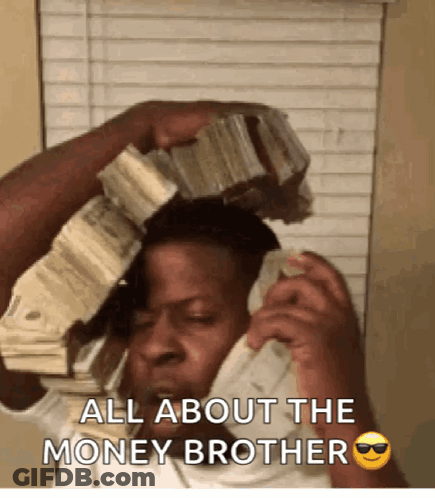 Man Talking On Phone With Money Stack On Head GIF