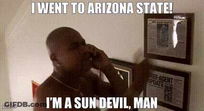 A Man Is Talking On A Cell Phone With A Caption That Says I Went To Arizona State GIF