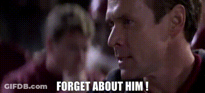 A Man Is Talking To A Woman And Says `` Forget About Him ! '' GIF