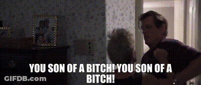 A Man Is Talking To An Older Woman In A Living Room And The Words You Son Of A Bitch Are Visible GIF