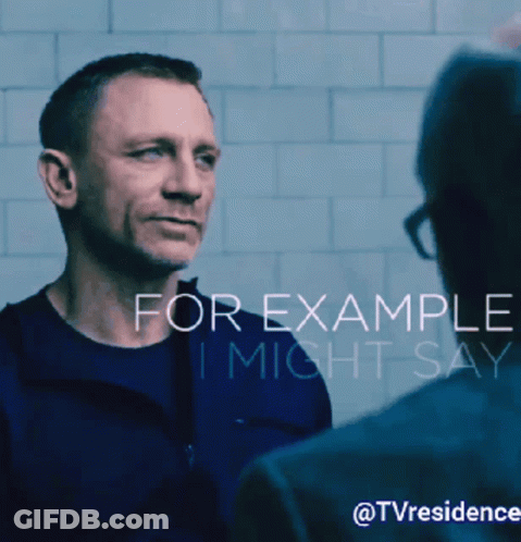 A Man Is Talking To Another Man With The Words For Example I Might Say Day Behind Him GIF