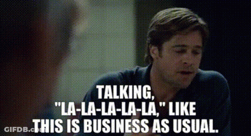 A Man Is Talking To Another Man With The Words Talking La-La-La-La-La Like This Is Business As Usual . GIF