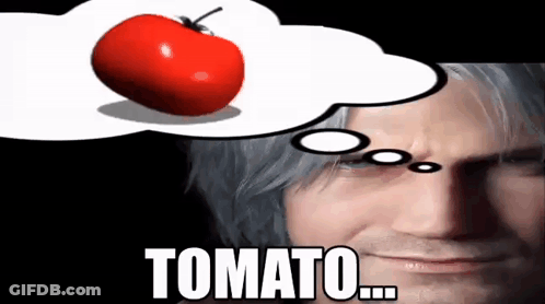 A Man Is Thinking About A Tomato With A Thought Bubble . GIF