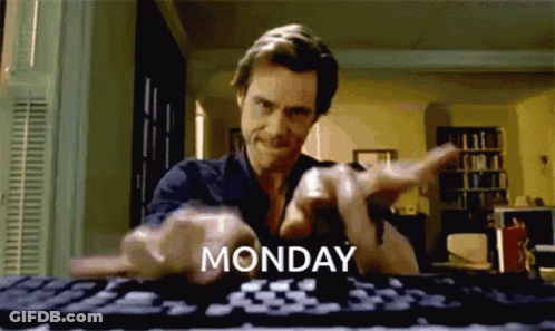 A Man Is Typing On A Computer Keyboard With The Word Monday Written On The Keyboard GIF