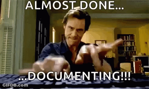 A Man Is Typing On A Keyboard And Pointing At The Camera With The Words `` Almost Done ... Documenting !!! '' GIF