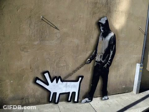A Man Is Walking A Dog On A Leash GIF