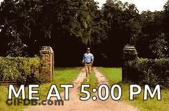 A Man Is Walking Down A Dirt Road With The Words Me At 5:00 Pm Written On The Bottom GIF